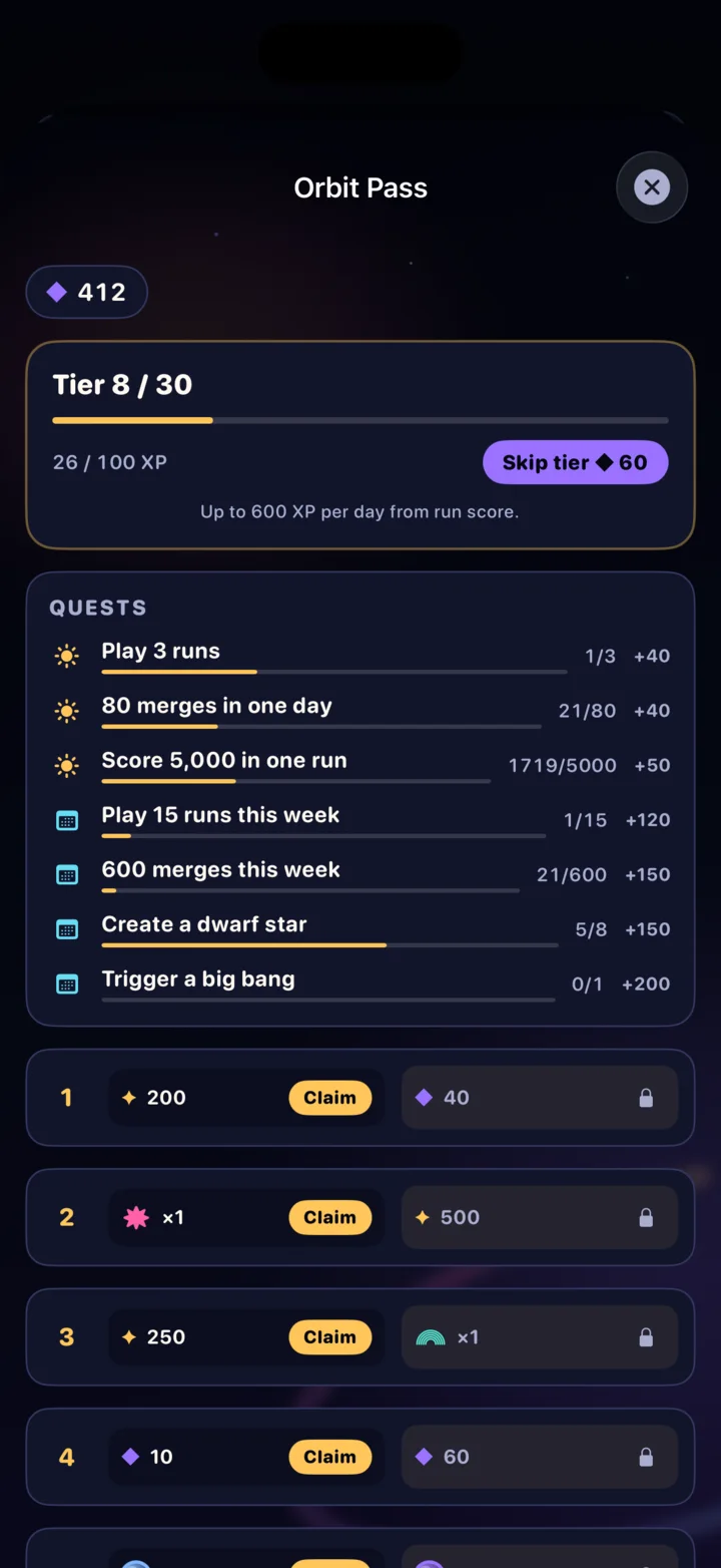 NOVA POP! Orbit Pass quests and reward tracks